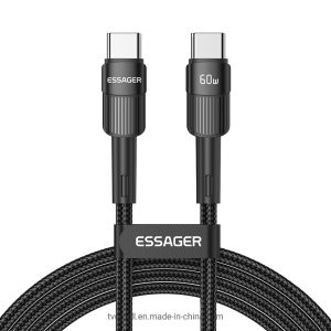 Cable Essager USB - C a USB - C 60w Trenzado 1m Negro
