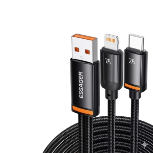 Cable Essager 2 en 1 USB-A a Lightning y USB-C Trenzado Negro
